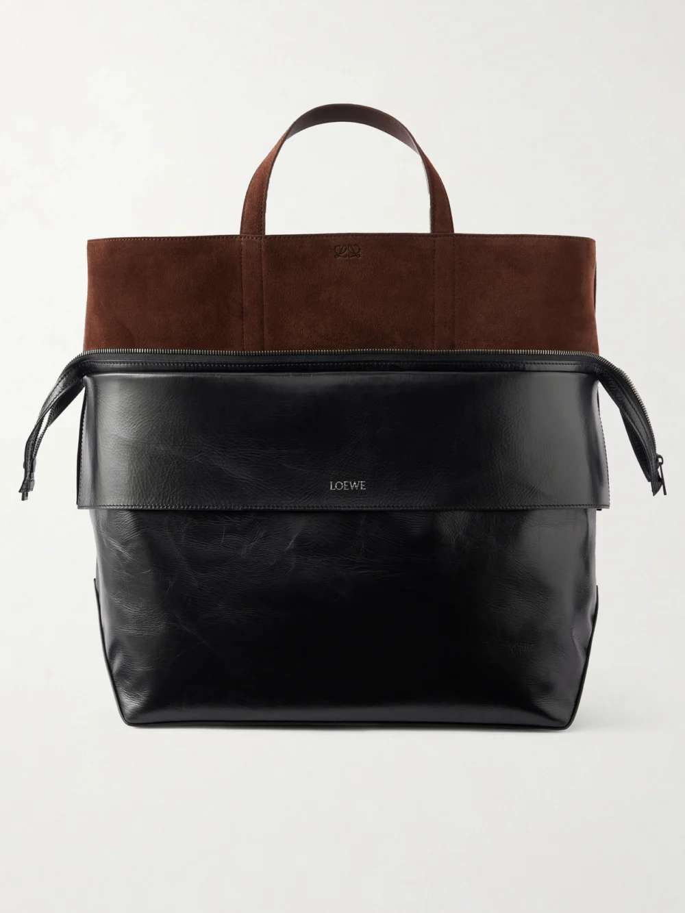 Loewe Switch Large Suede-trimmed Crinkled Leather Tote in black