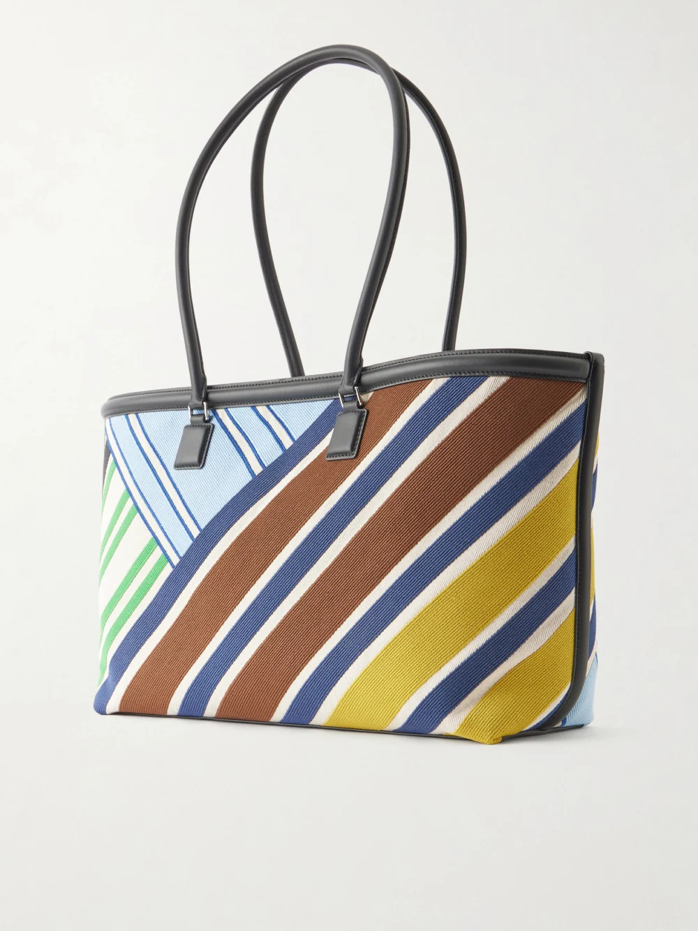 Back view of the Loewe Verano Logo-embroidered Striped Leather-trimmed Canvas Tote