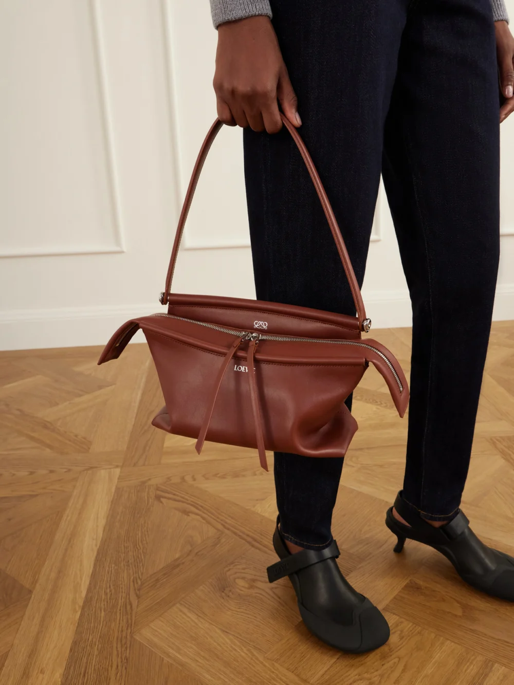 Loewe Whisker Leather Shoulder Bag, styled view