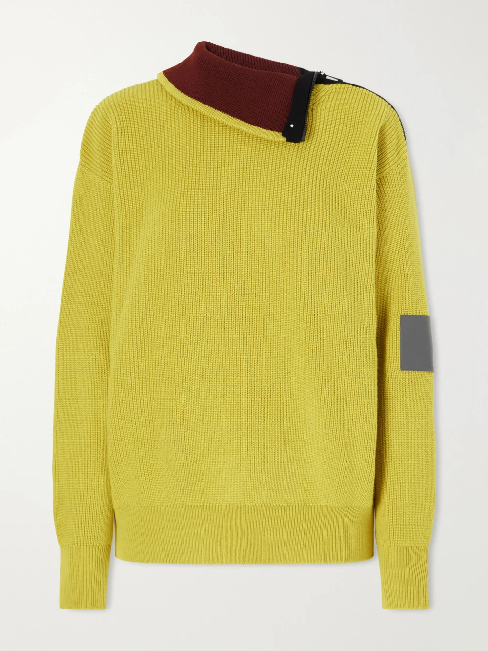 Loewe Zip-detailed Leather-trimmed Ribbed Wool-blend Turtleneck Sweater in lime green