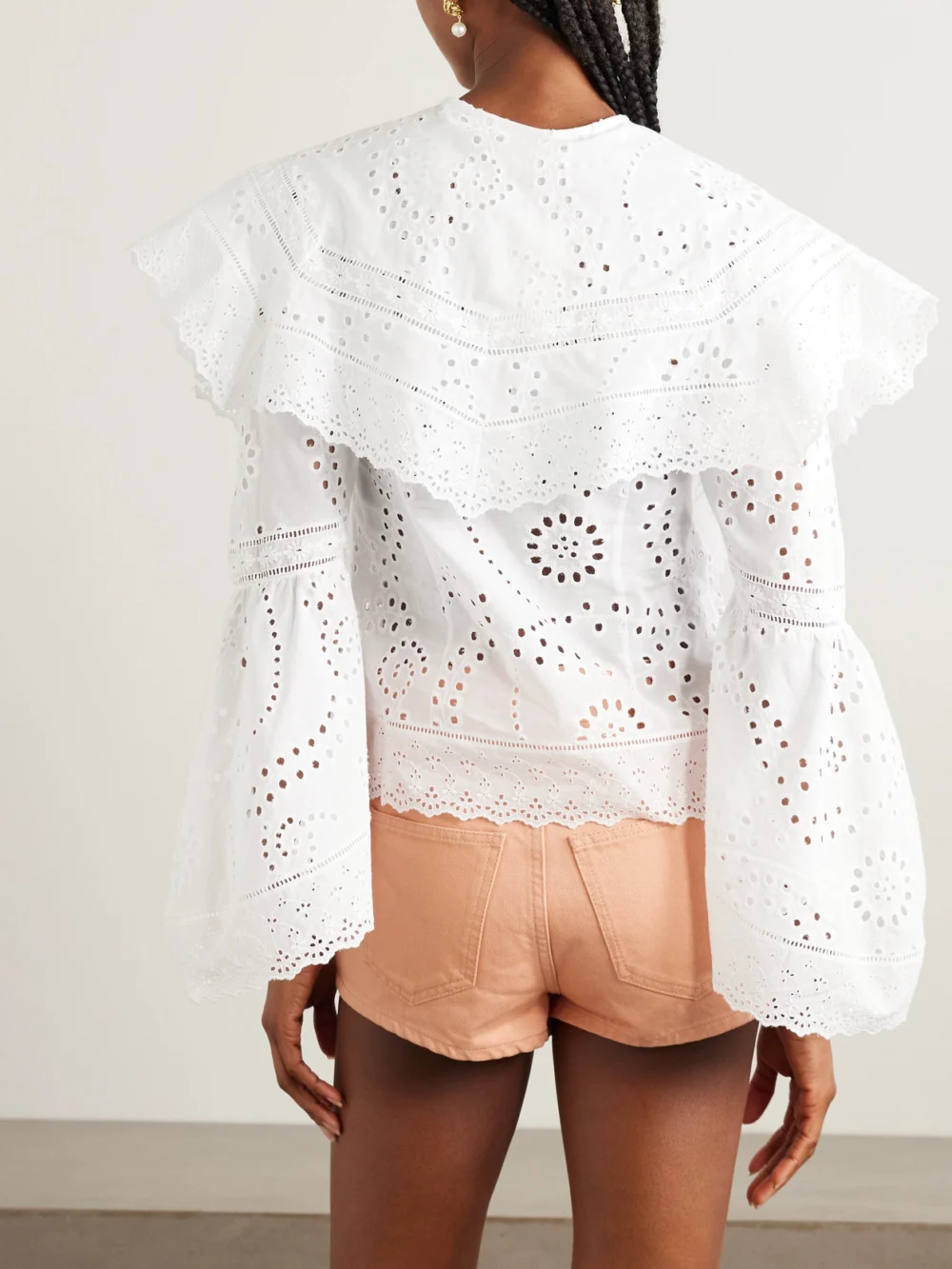 Back view of the Loretta Caponi Azzurra Broderie Anglaise Cotton-poplin Blouse