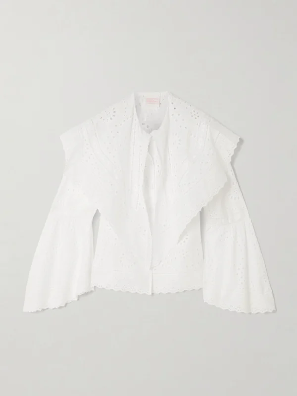Loretta Caponi Azzurra Broderie Anglaise Cotton-poplin Blouse