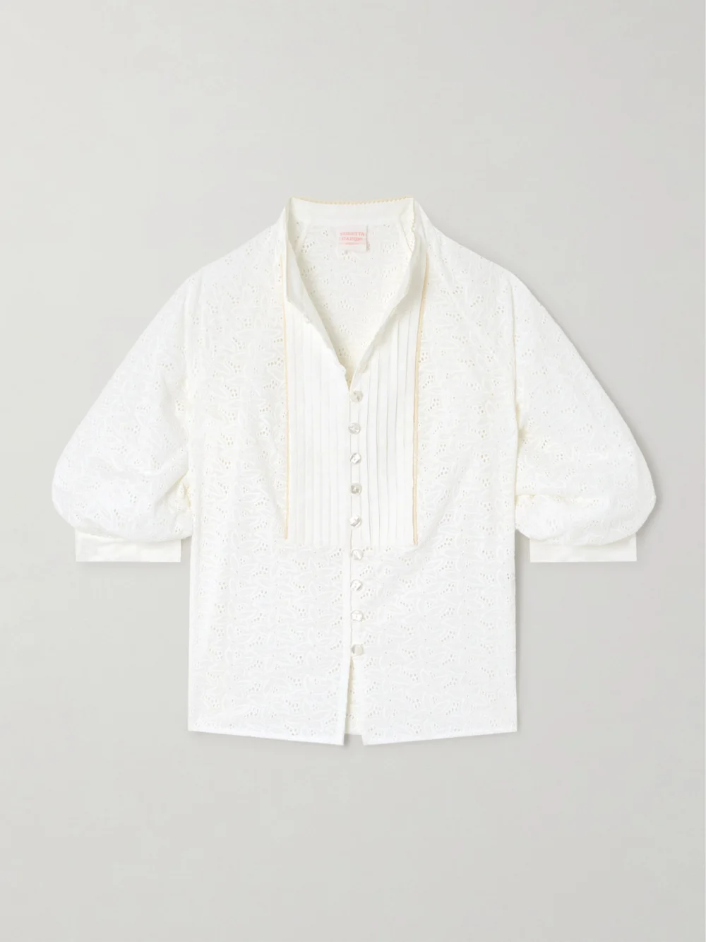 Loretta Caponi Brunella Pintucked Broderie Anglaise Cotton Blouse in white