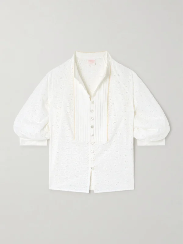 Loretta Caponi Brunella Pintucked Broderie Anglaise Cotton Blouse