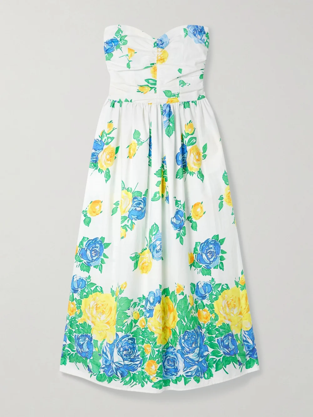 Loretta Caponi Desideria Strapless Floral-print Cotton-voile Midi Dress in white