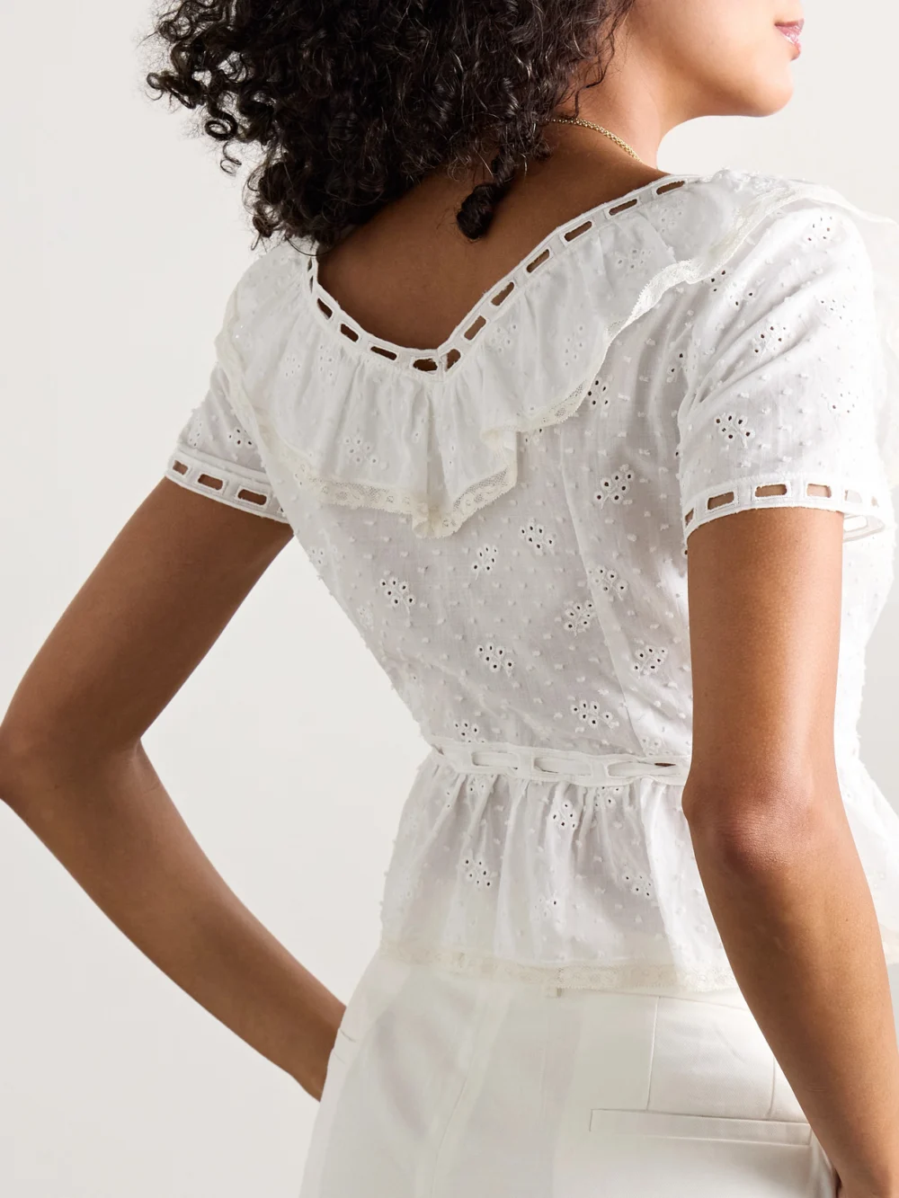 Back view of the Loretta Caponi Giannella Lace-trimmed Broderie Anglaise Cotton-voile Blouse