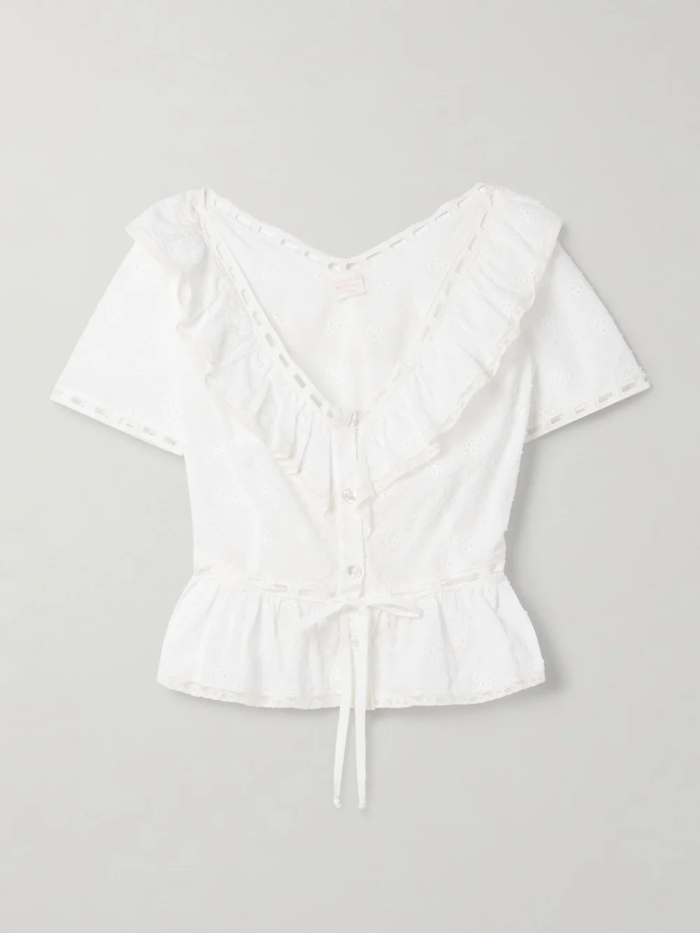 Loretta Caponi Giannella Lace-trimmed Broderie Anglaise Cotton-voile Blouse in white