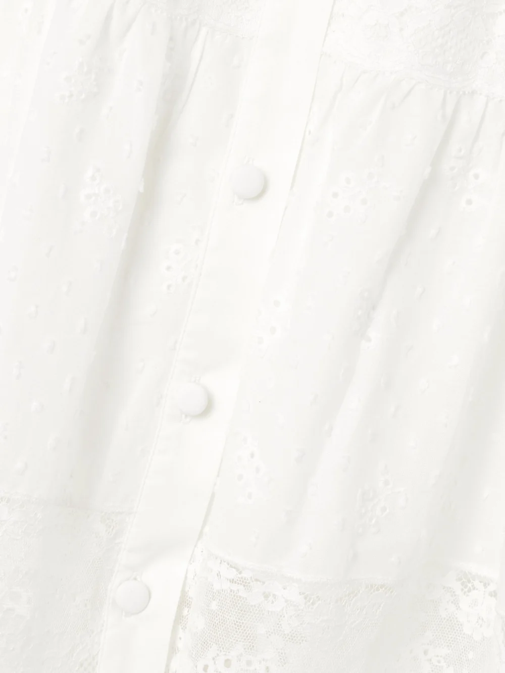 Close-up detail of the Loretta Caponi Poppi Lace-trimmed Tiered Broderie Anglaise Cotton Maxi Dress
