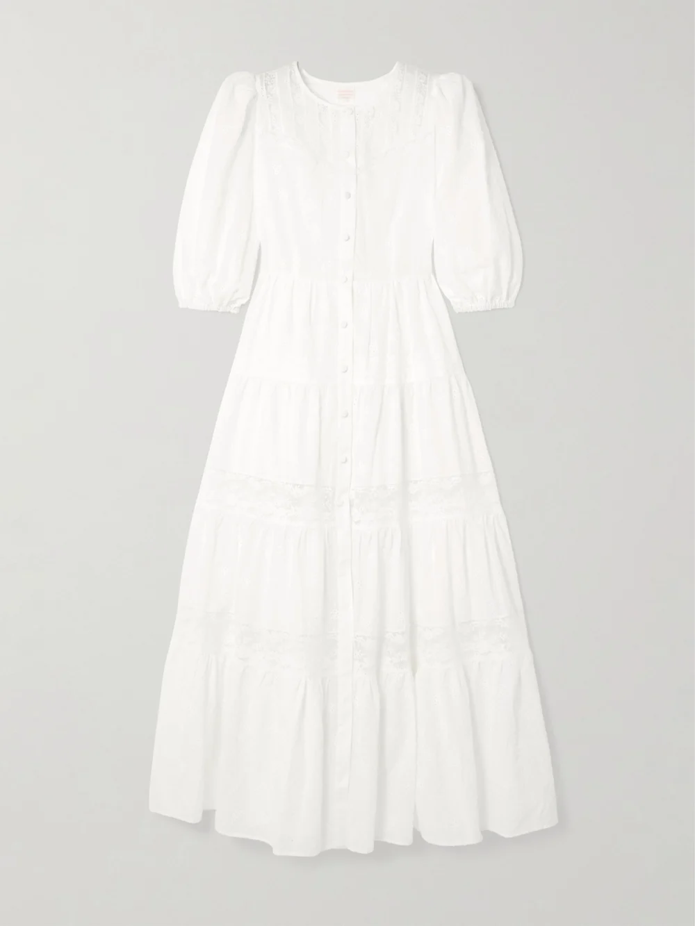 Loretta Caponi Poppi Lace-trimmed Tiered Broderie Anglaise Cotton Maxi Dress in white