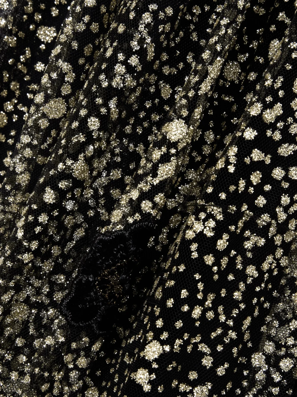 Close-up detail of the Loretta Caponi Primula Embellished Metallic Velvet-trimmed Tulle Maxi Dress
