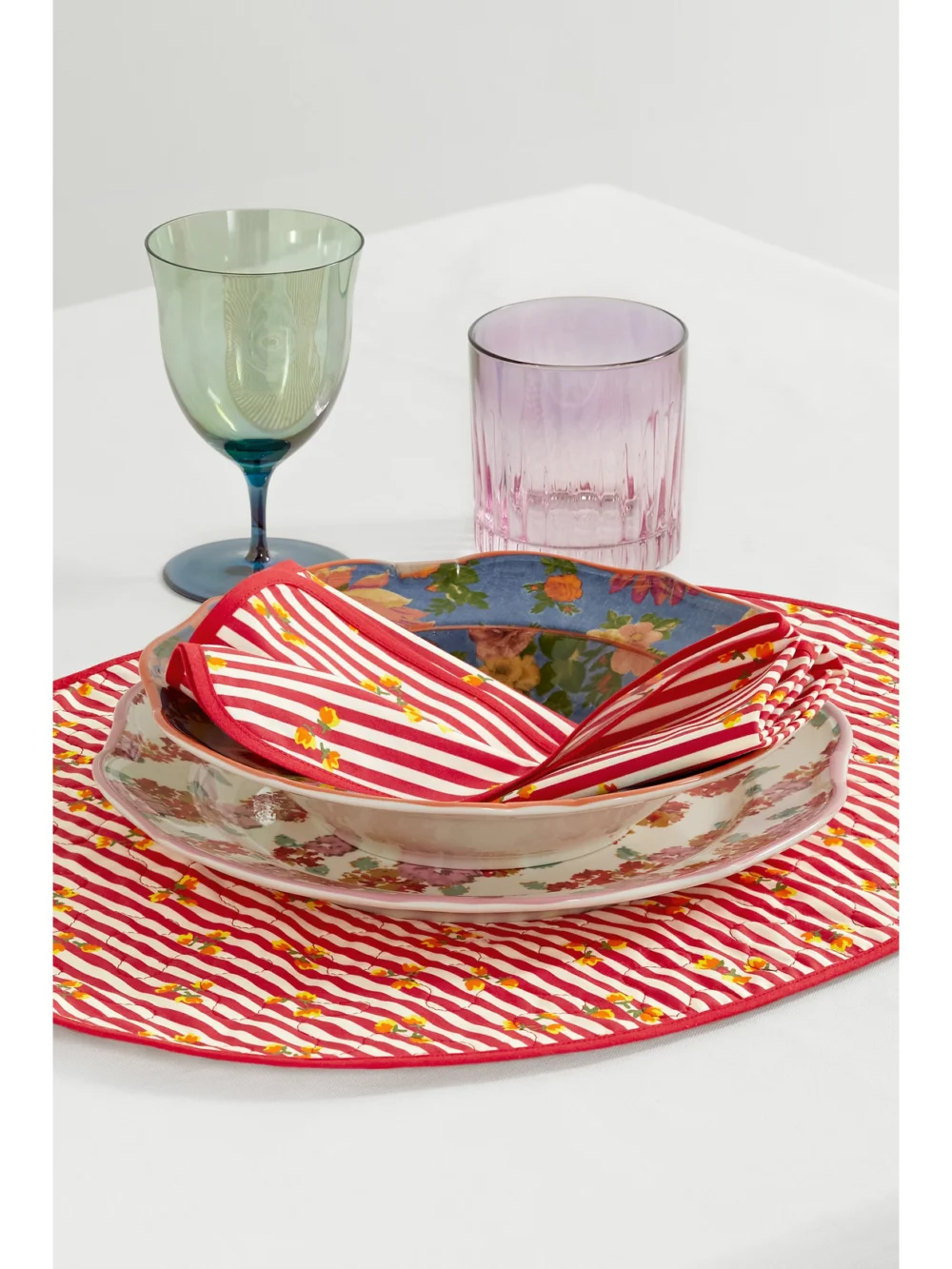 Loretta Caponi Printed Cotton Placemat and Napkin Set, styled view