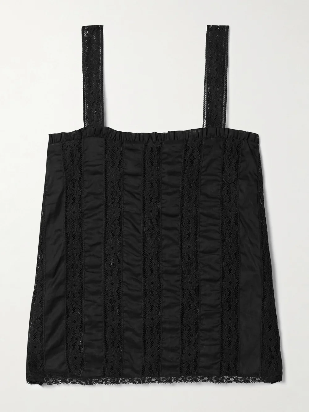 Loretta Caponi Radda Ruffled Paneled Cotton-voile and Lace Top in black