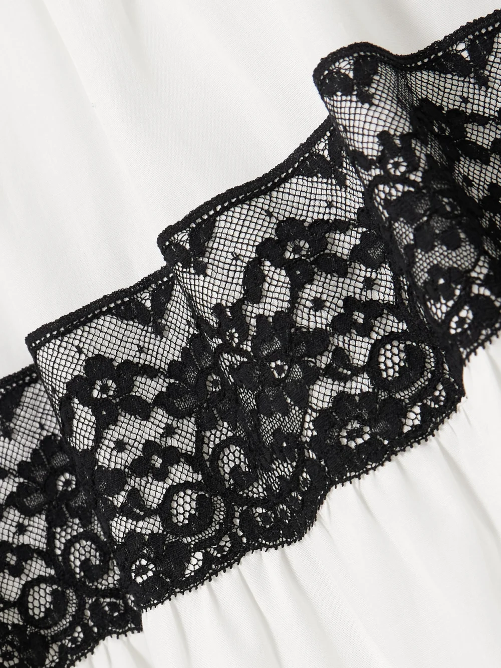 Close-up detail of the Loretta Caponi Tiered Lace-trimmed Cotton-poplin Midi Dress