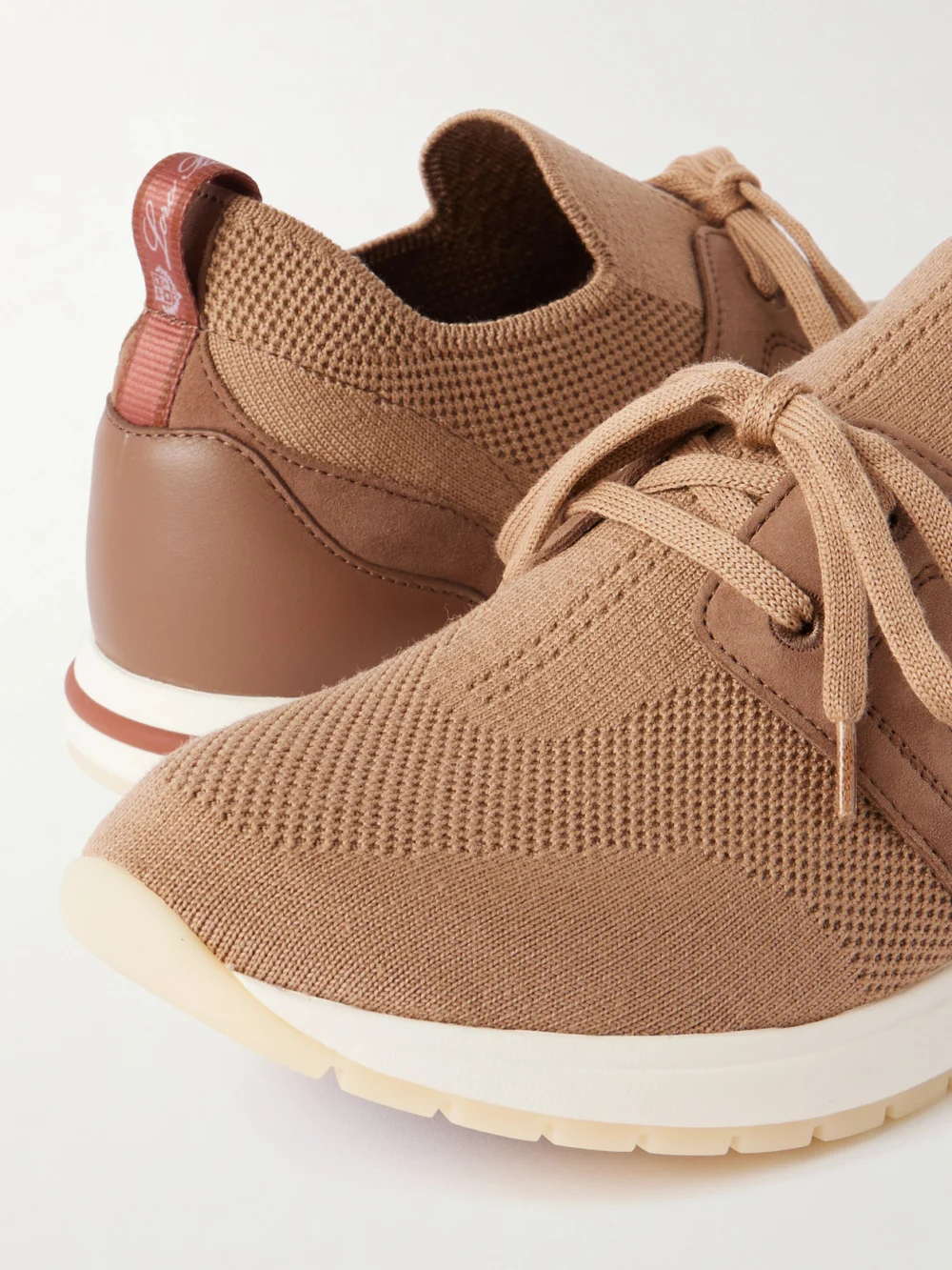 Close-up detail of the Loro Piana 360 Lp Flexy Walk Suede and Leather-trimmed Wool Sneakers