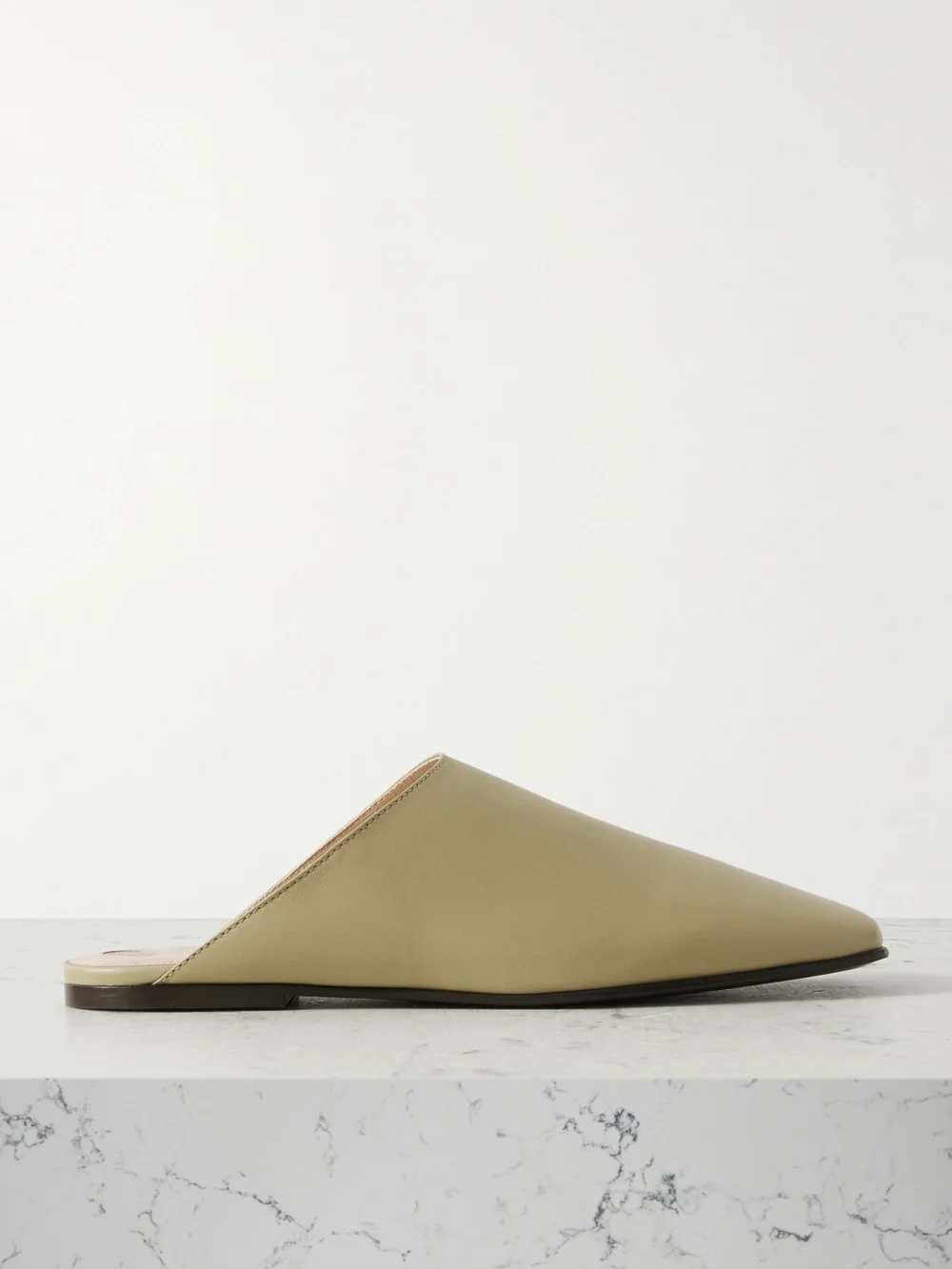 Loro Piana Alba Leather Slippers in sage green