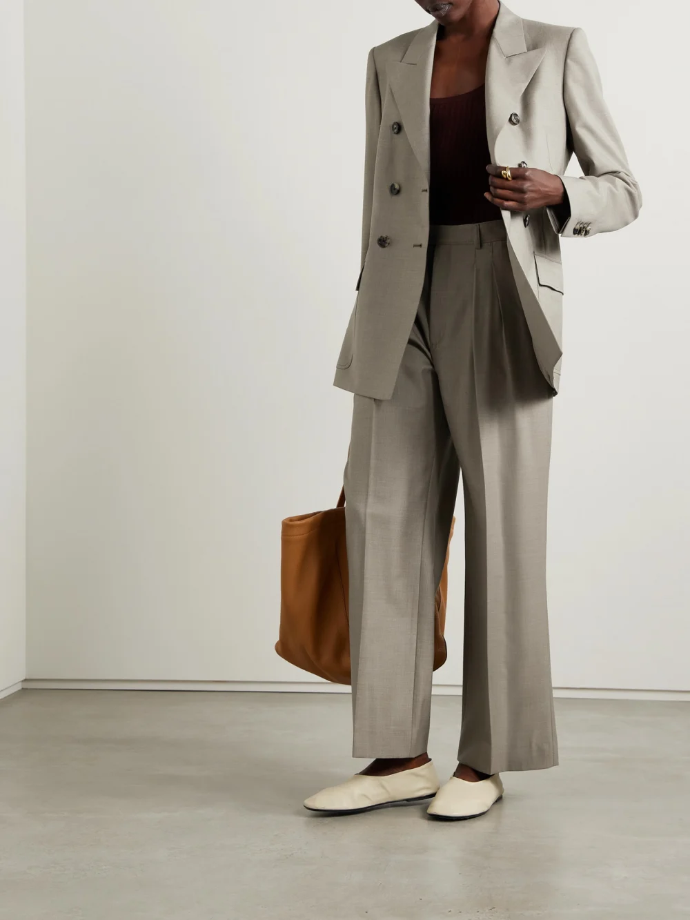 Loro Piana Ananda Double-breasted Wool-twill Blazer, worn by a model