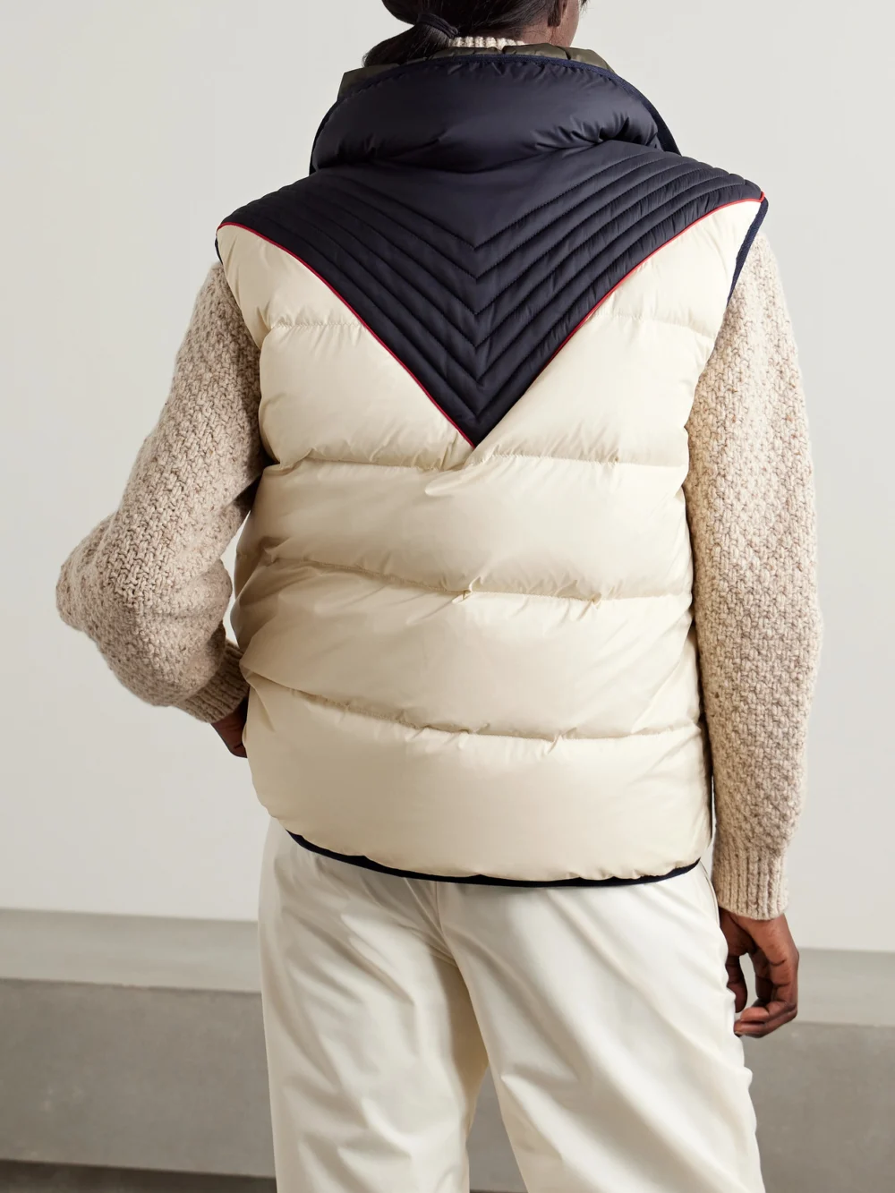 Back view of the Loro Piana Andry Reversible Two-tone Quilted Shell Down Vest