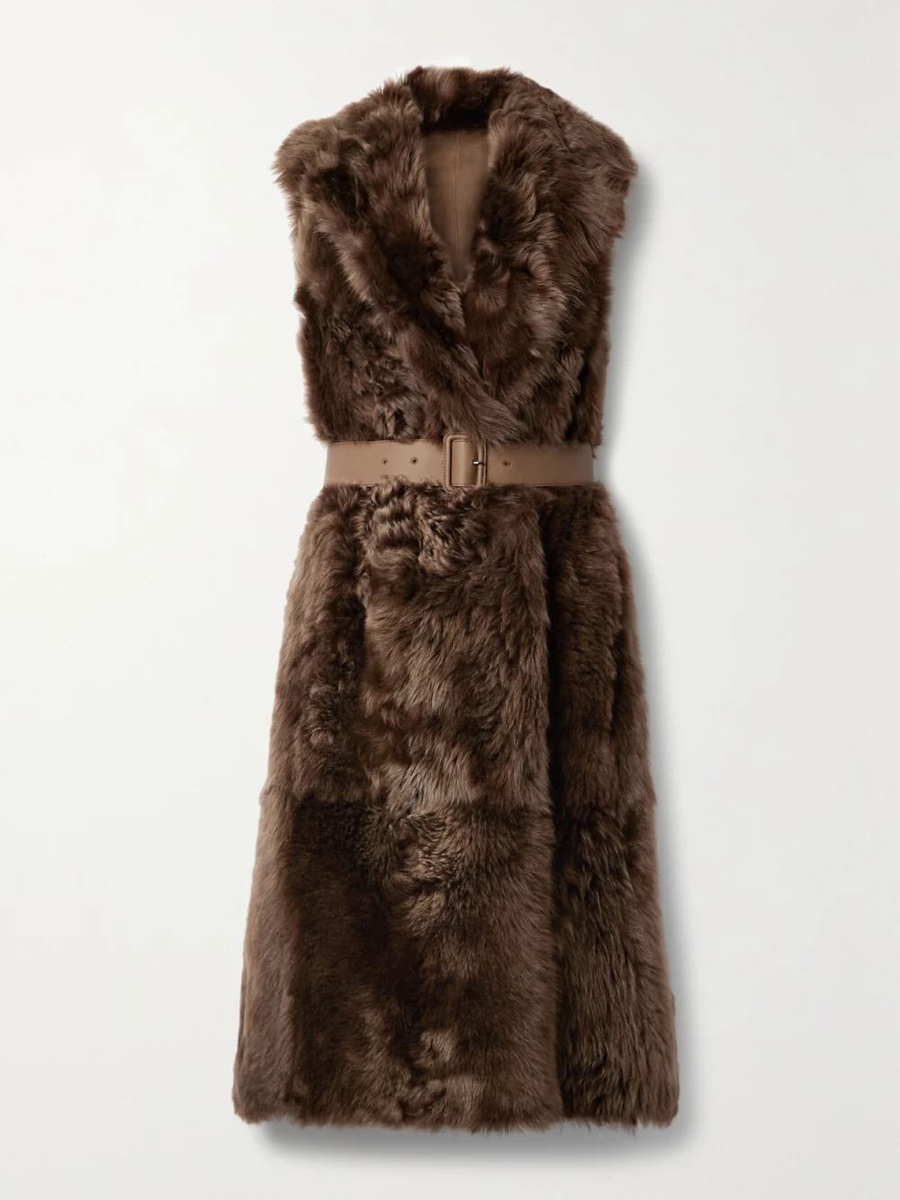 Loro Piana Ardis Reversible Belted Shearling and Suede Vest in dark brown