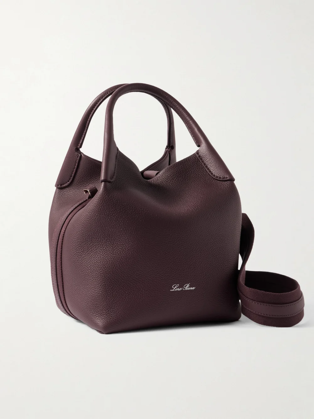 Loro Piana Bale Canvas-trimmed Textured-leather Tote in burgundy
