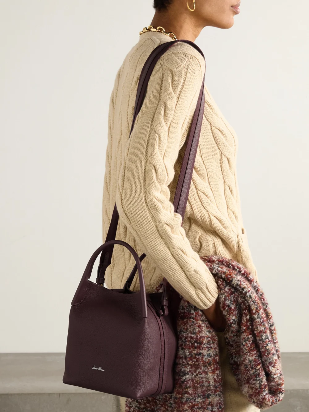 Loro Piana Bale Canvas-trimmed Textured-leather Tote, styled view