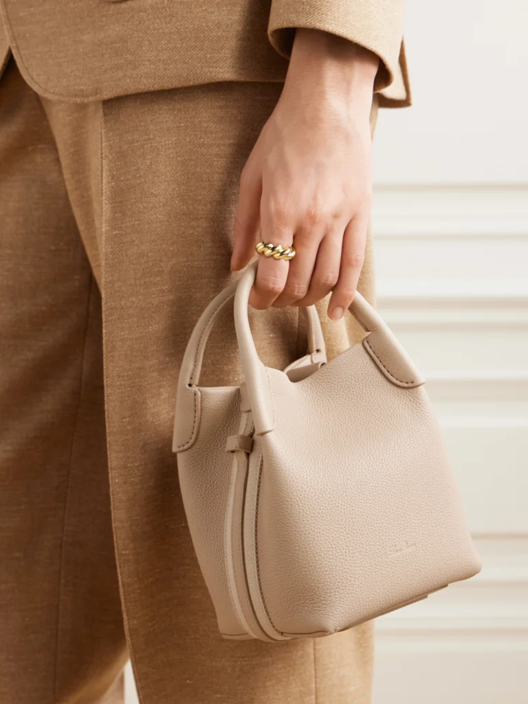 Loro Piana Bale Grosgrain-trimmed Textured-leather Shoulder Bag