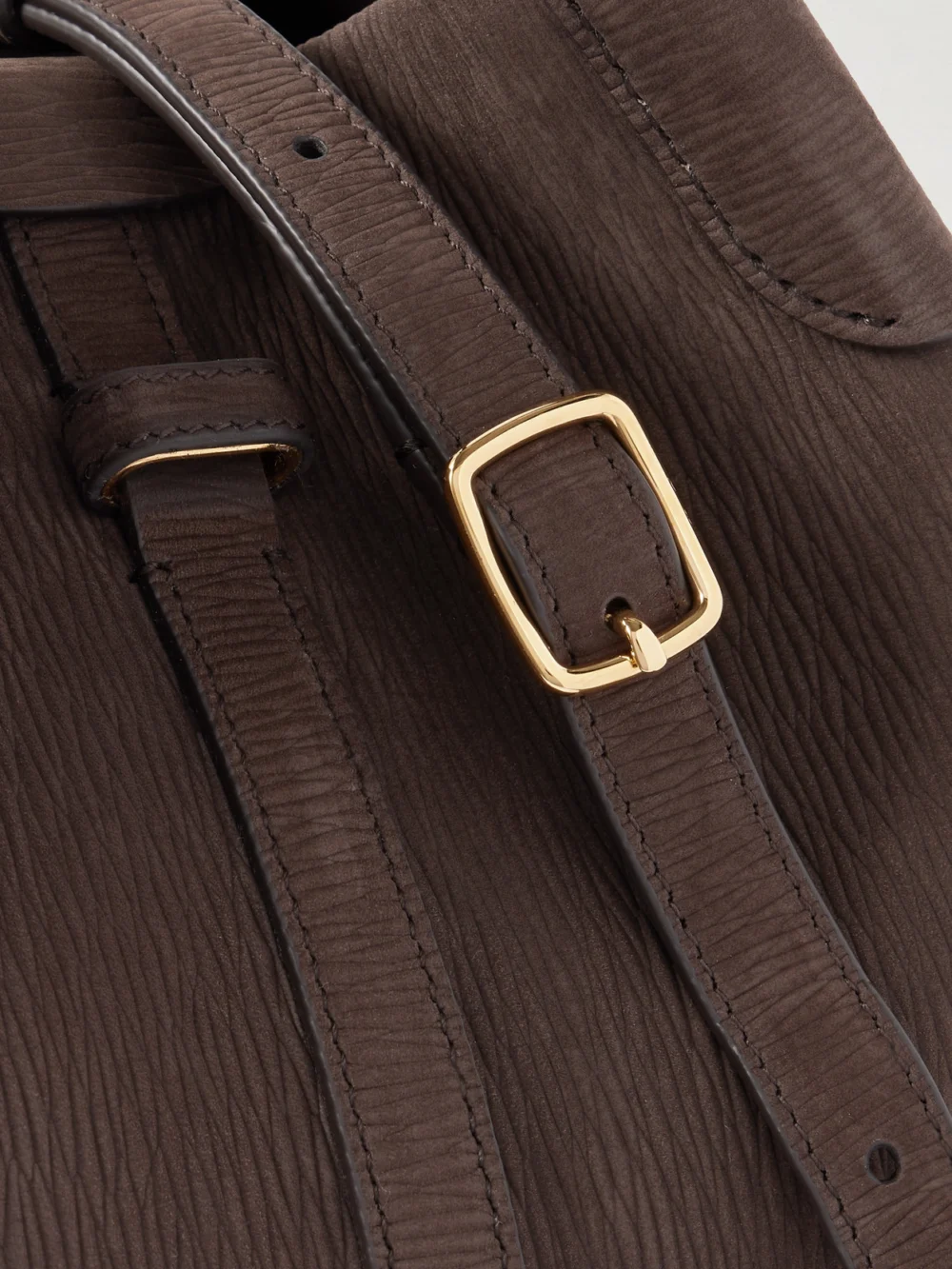 Close-up detail of the Loro Piana Bale Small Textured-suede Shoulder Bag