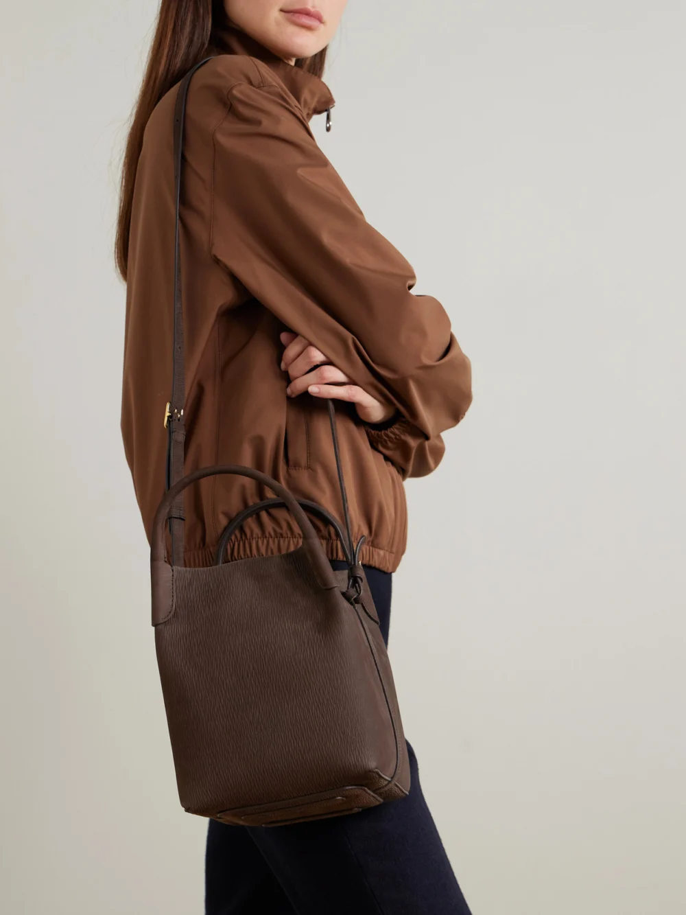 Loro Piana Bale Small Textured-suede Shoulder Bag, another view