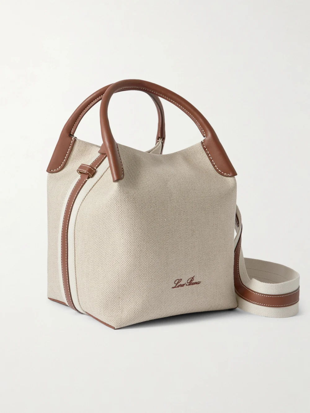 Loro Piana Bale Textured Leather-trimmed Canvas Tote in neutral