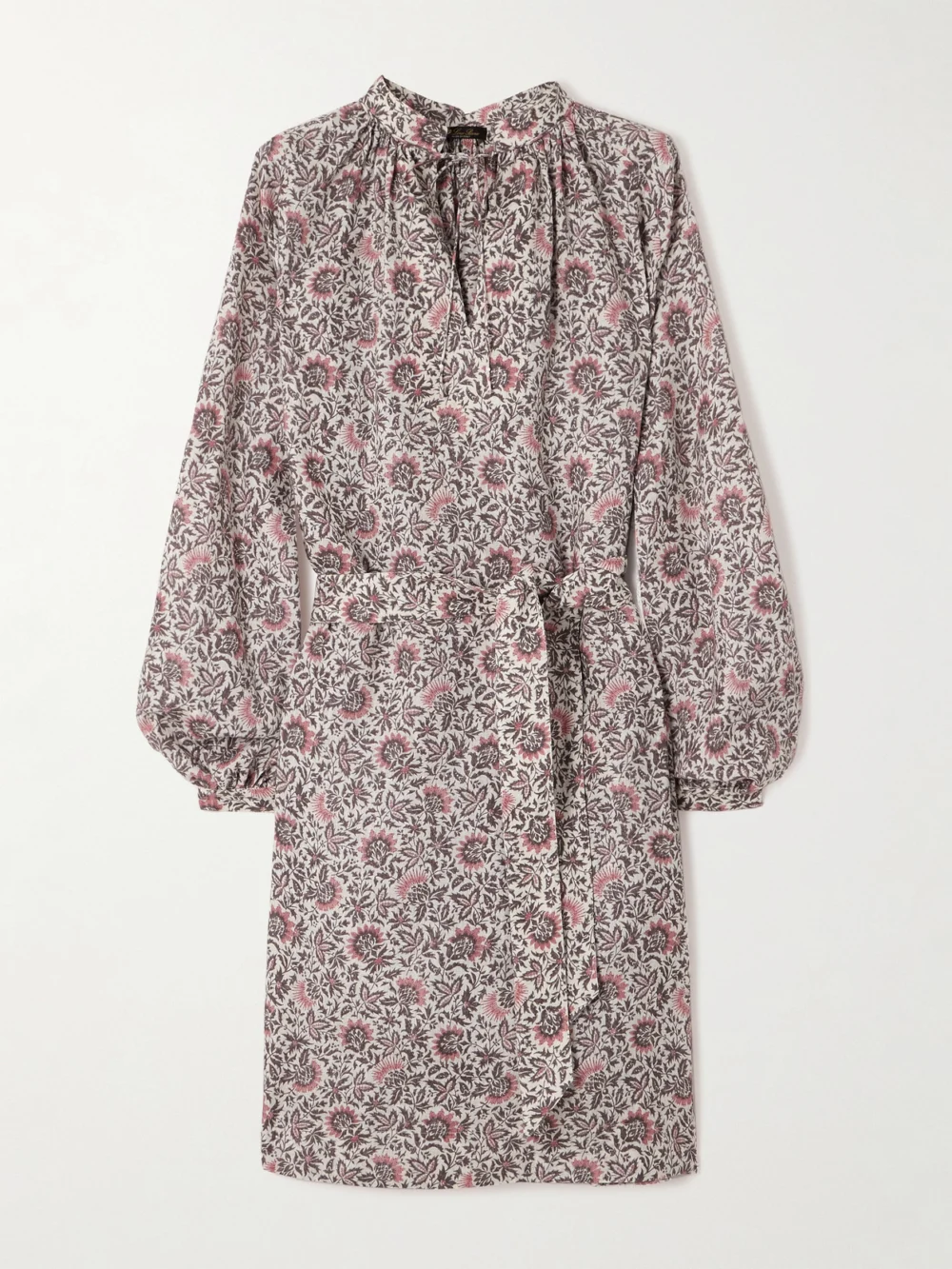 Loro Piana Billie Belted Floral-print Linen-twill Mini Dress in pink