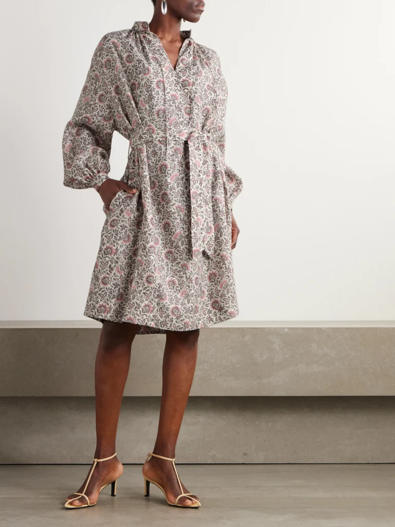 Loro Piana Billie Belted Floral-print Linen-twill Mini Dress