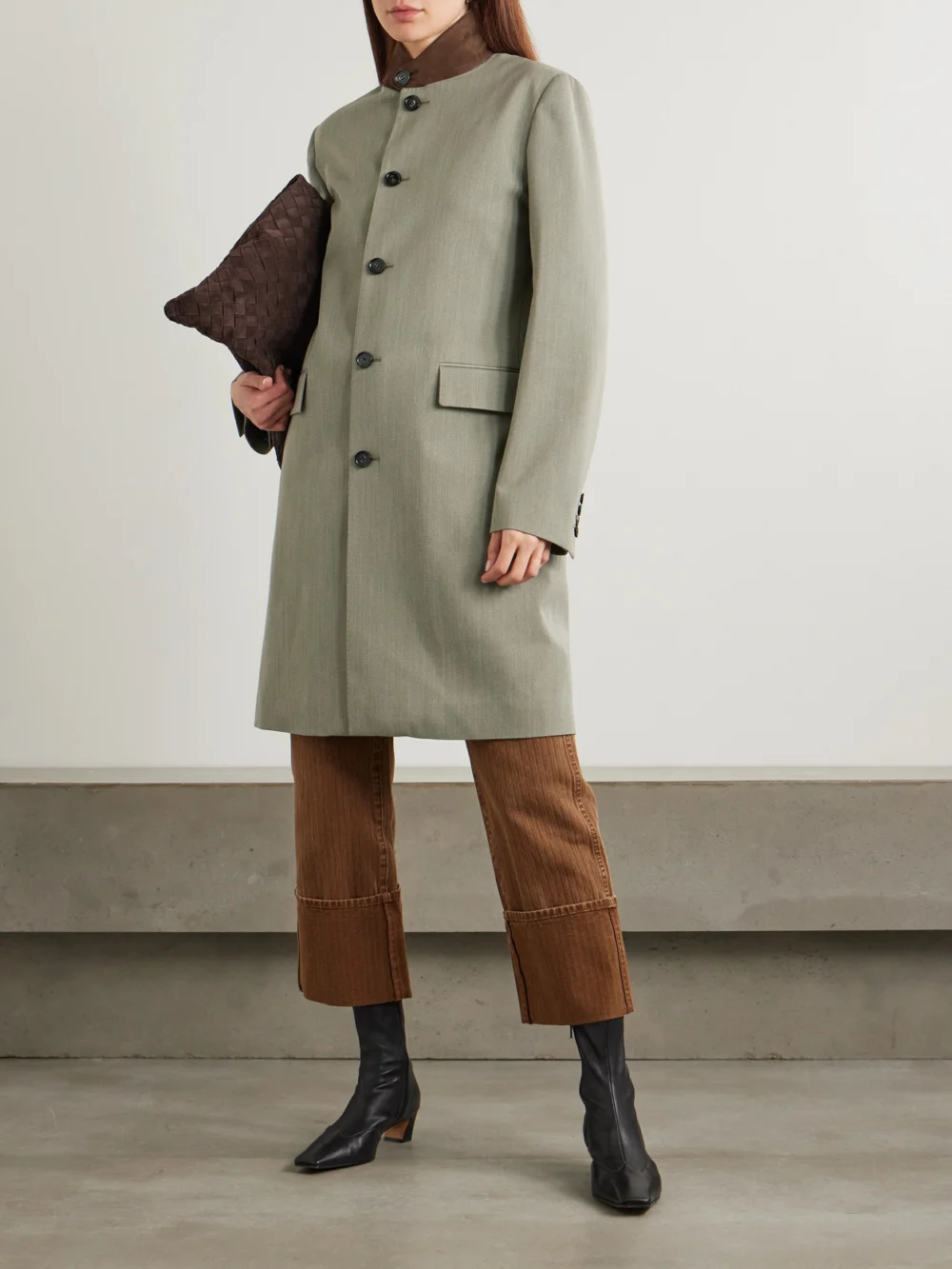 Loro Piana Blain Suede-trimmed Storm System® Wool Coat, worn by a model