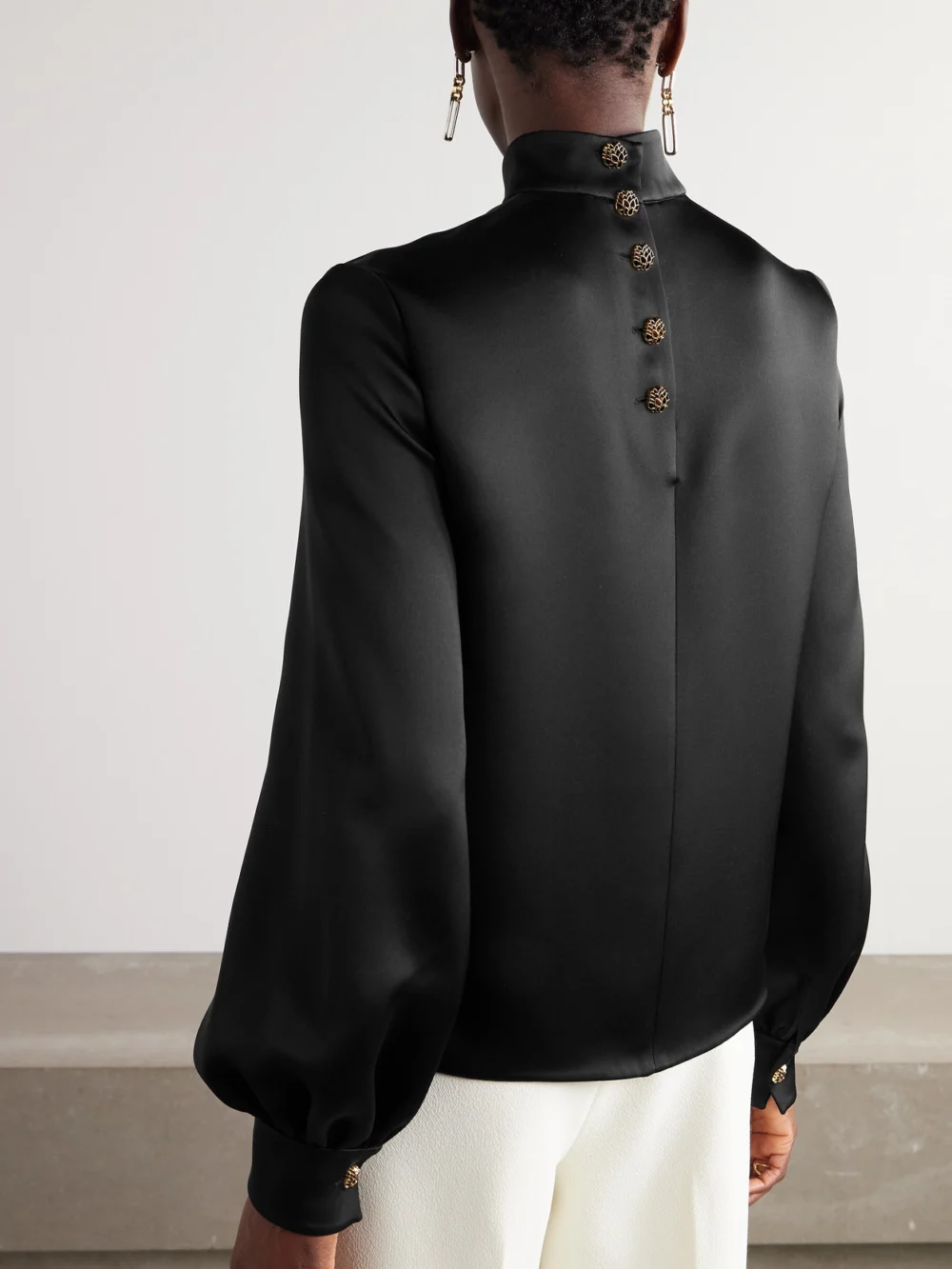 Back view of the Loro Piana Carys Embellished Silk-satin Blouse