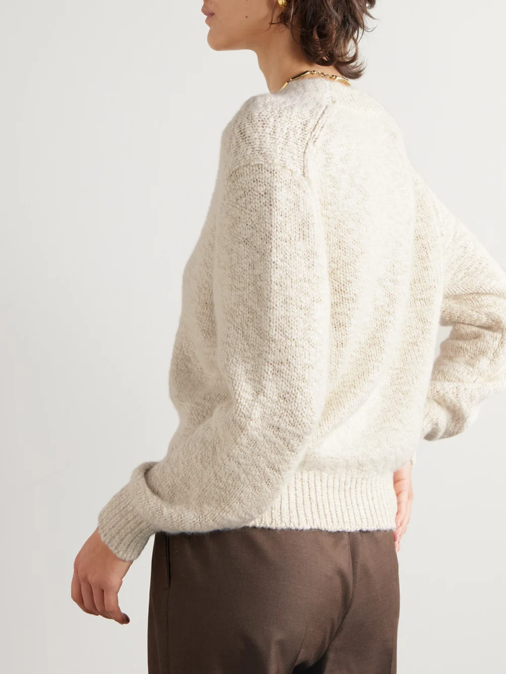 Back view of the Loro Piana Cashmere-bouclé Cardigan