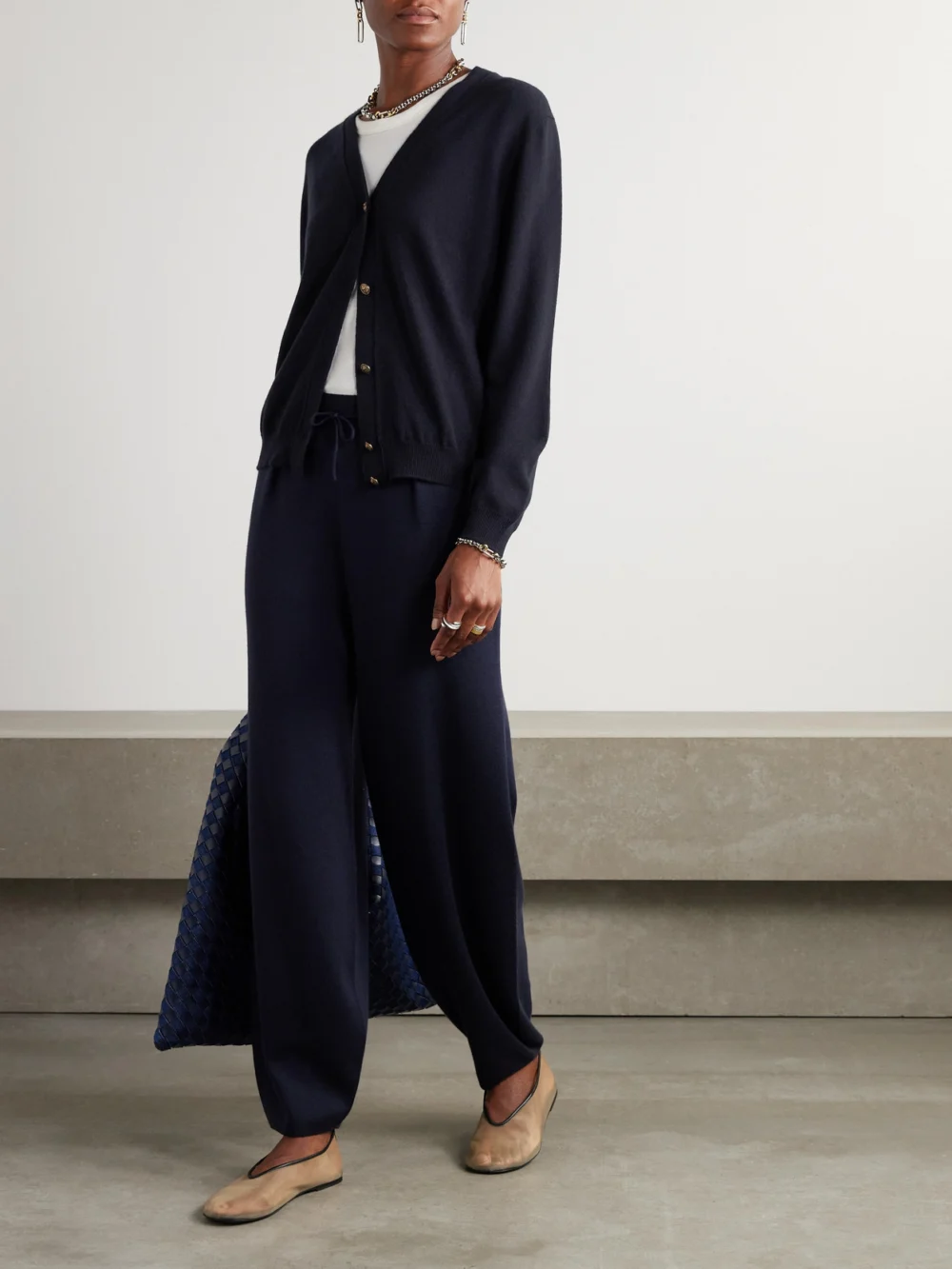 Loro Piana Cashmere Cardigan, worn by a model