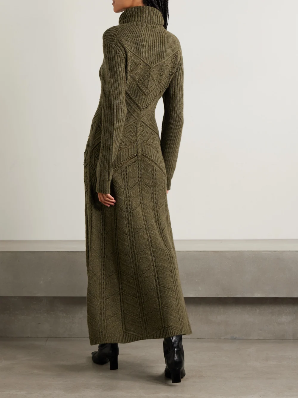 Back view of the Loro Piana Cashmere Turtleneck Maxi Dress