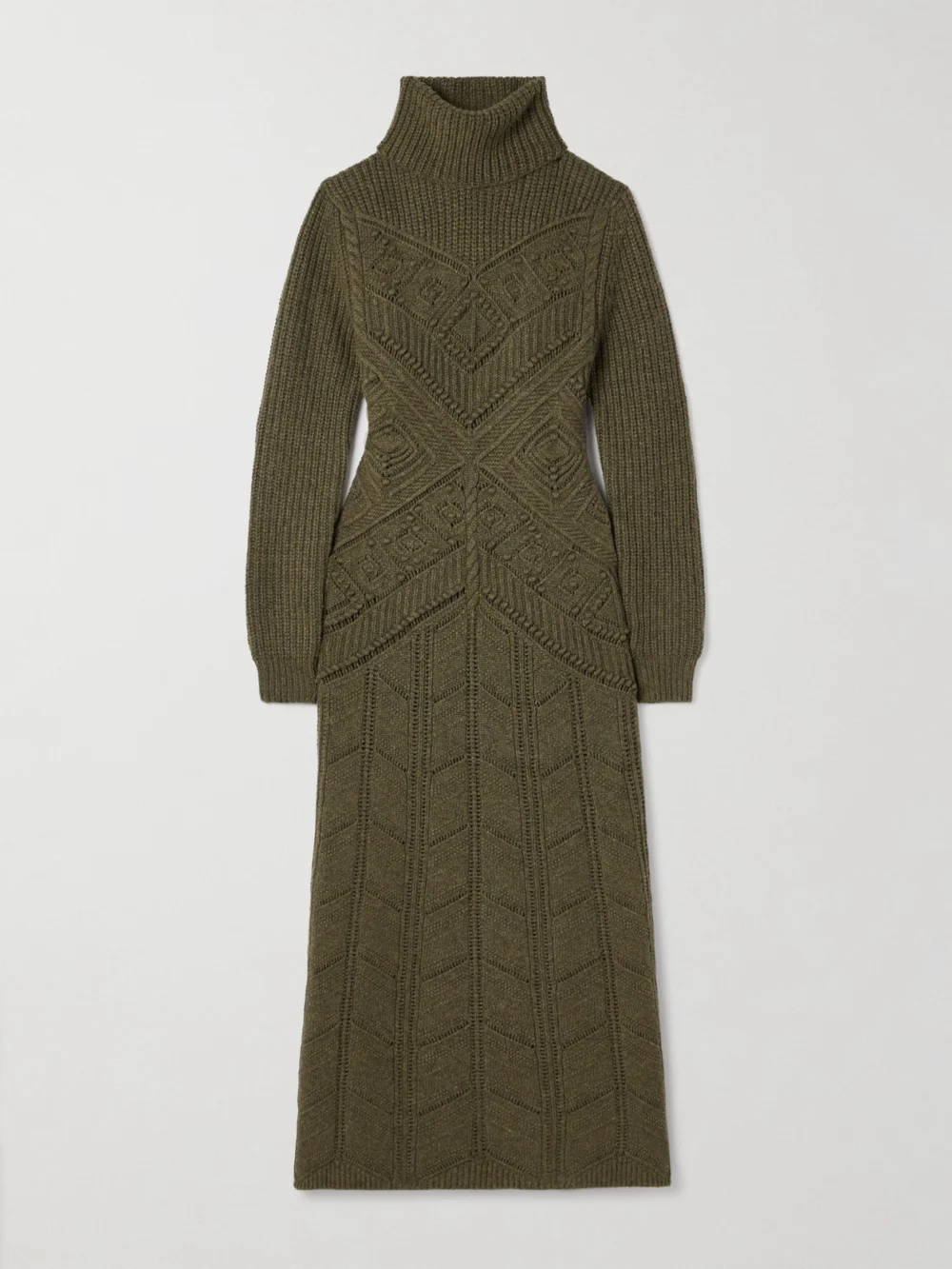 Loro Piana Cashmere Turtleneck Maxi Dress in dark green