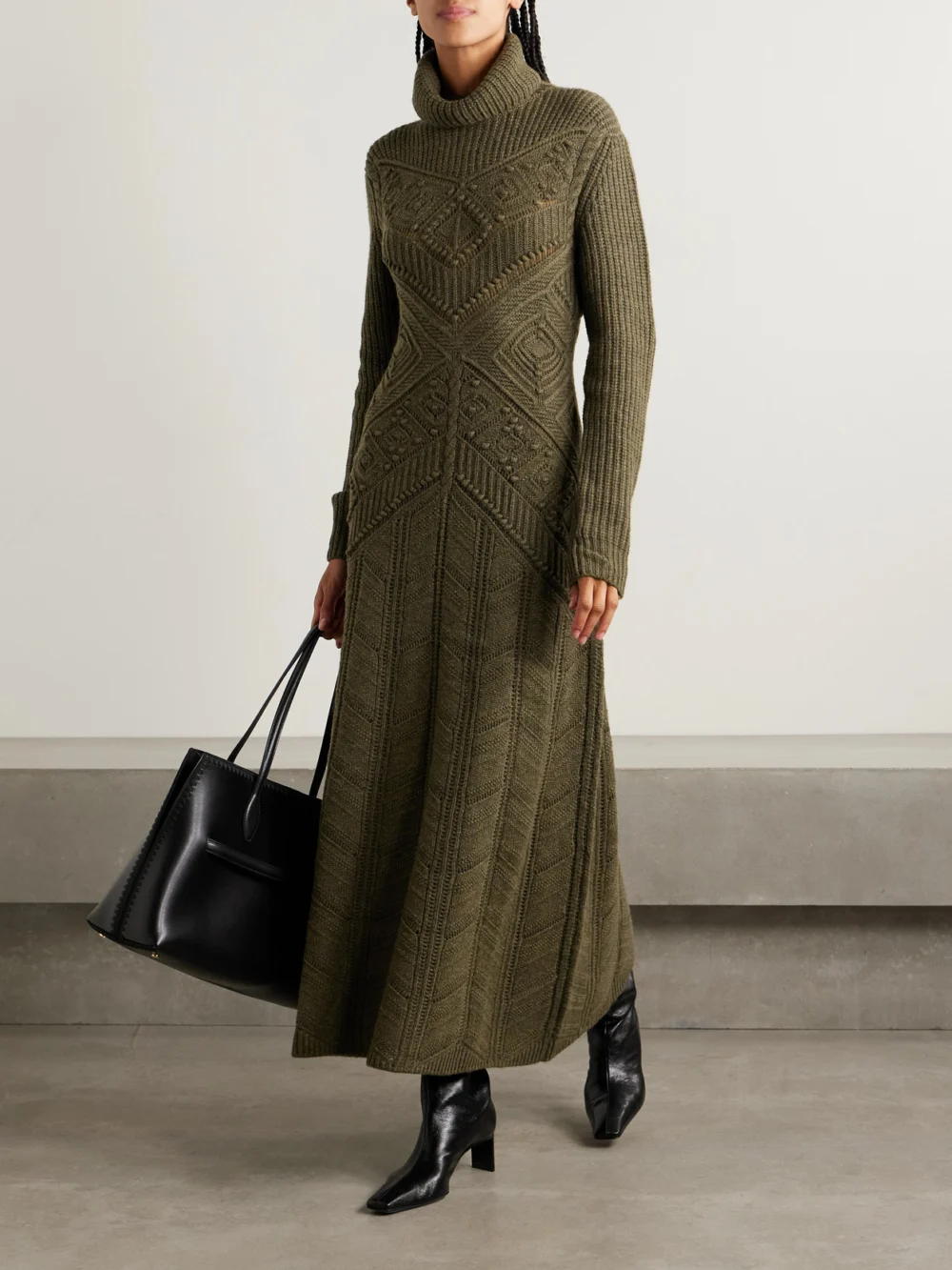 Loro Piana Cashmere Turtleneck Maxi Dress, worn by a model
