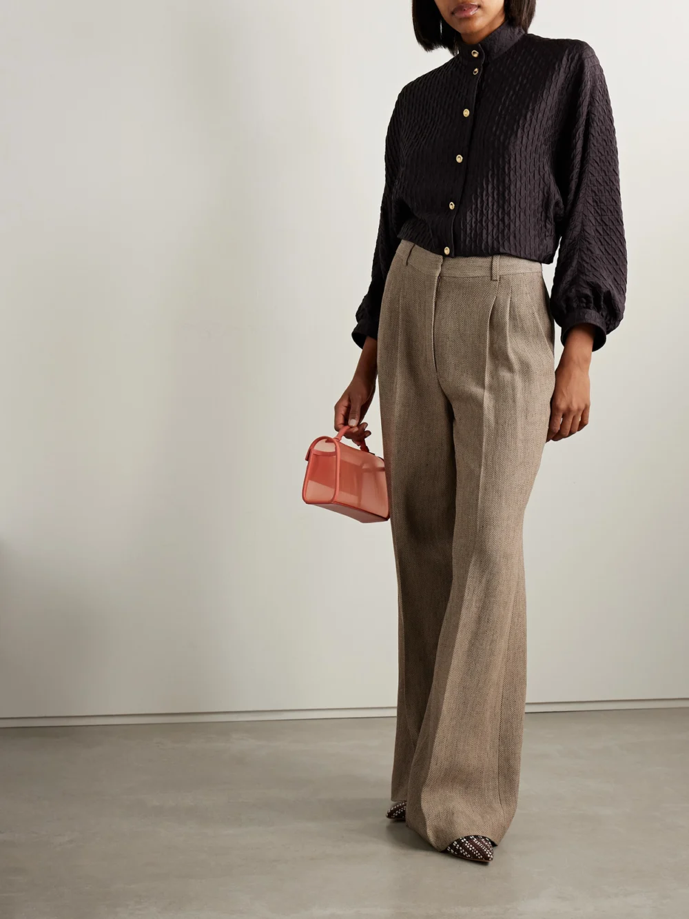Loro Piana Cropped Quilted Silk-cloqué Jacket, worn by a model