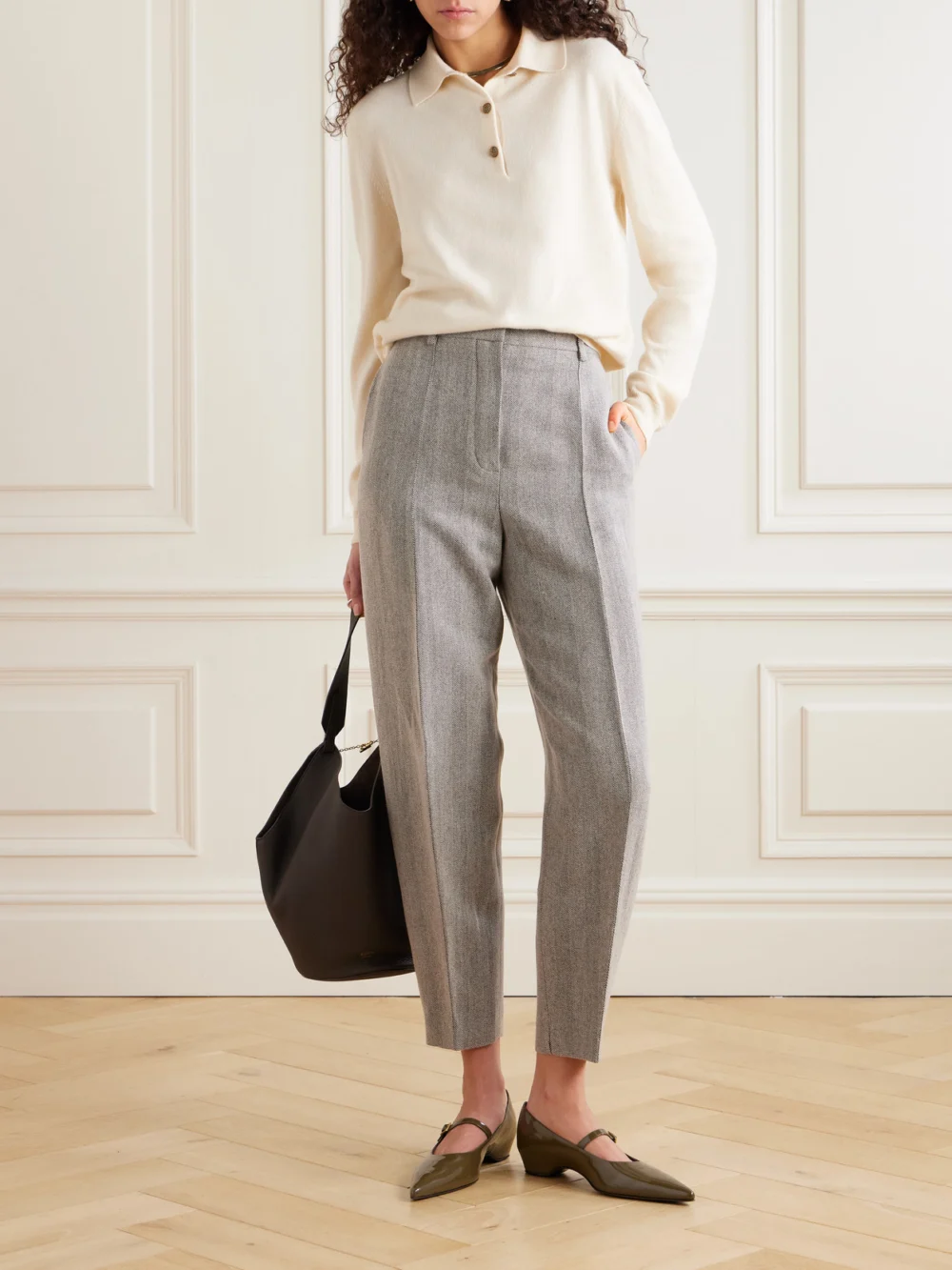 Loro Piana Dan Cropped Linen, Wool and Cashmere-blend Tapered Pants, worn by a model