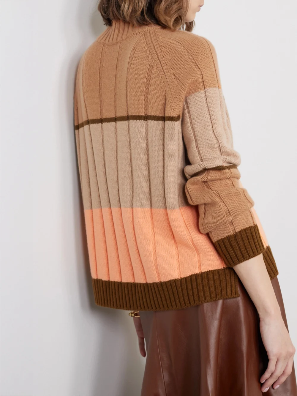 Back view of the Loro Piana Daosta Color-block Ribbed Cashmere Turtleneck Sweater