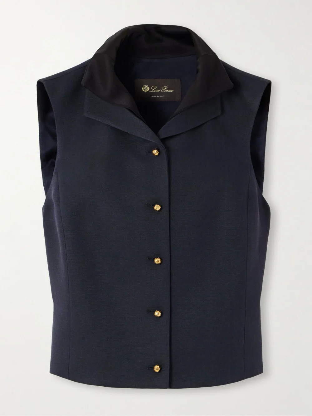Loro Piana Dianne Layered Satin-trimmed Grain De Poudre Wool and Silk-blend Vest in navy