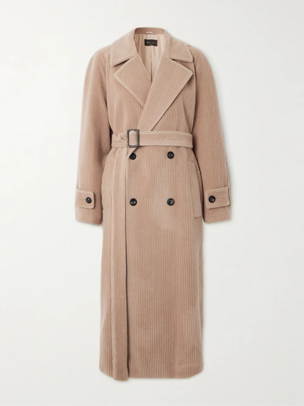 Loro Piana Double-breasted Belted Cashmere-corduroy Coat in beige