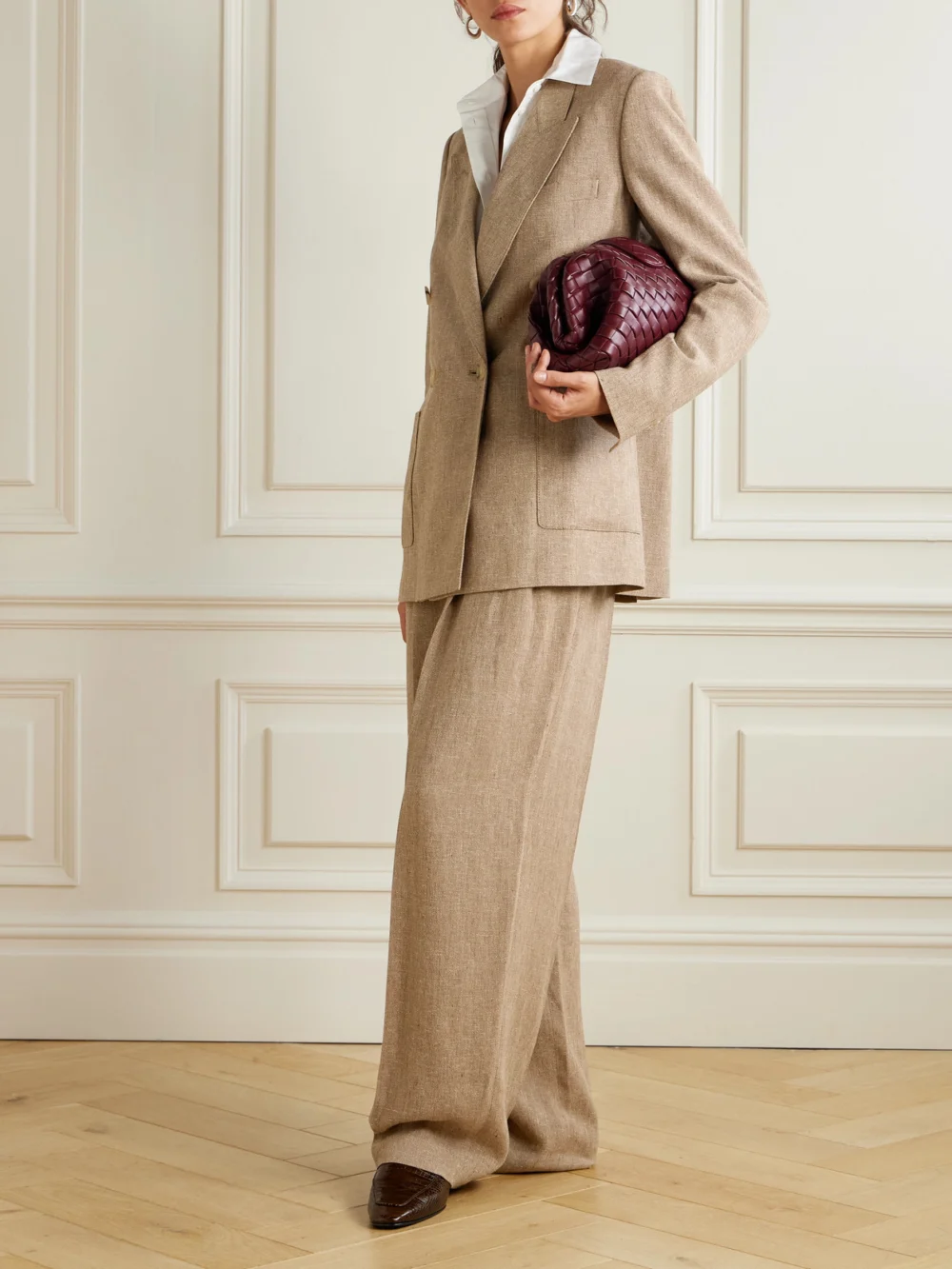 Loro Piana Double-breasted Linen Blazer, worn by a model