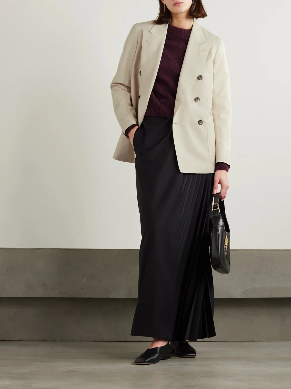 Loro Piana Double-breasted Silk-dupioni Blazer, worn by a model