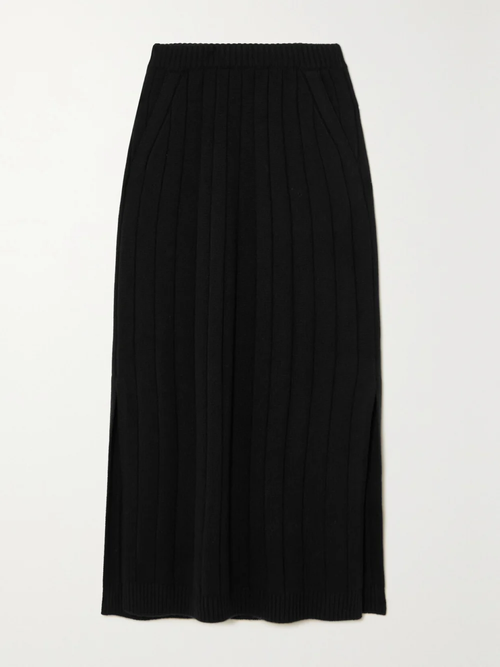 Loro Piana Duca D'aosta Ribbed Cashmere Midi Skirt in black