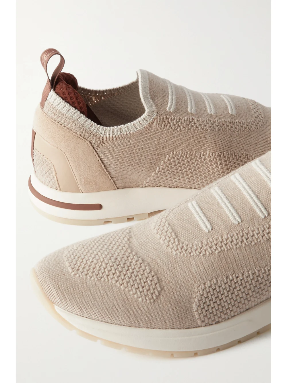 Close-up detail of the Loro Piana Flexy Leather-trimmed Wool-blend Sneakers