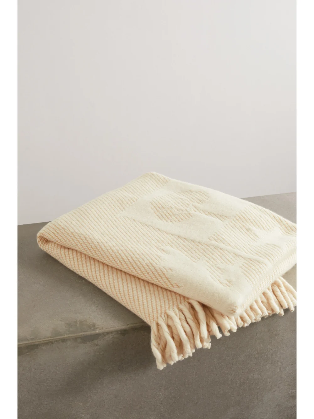 Loro Piana Fringed Logo-jacquard Cashmere Blanket, styled view