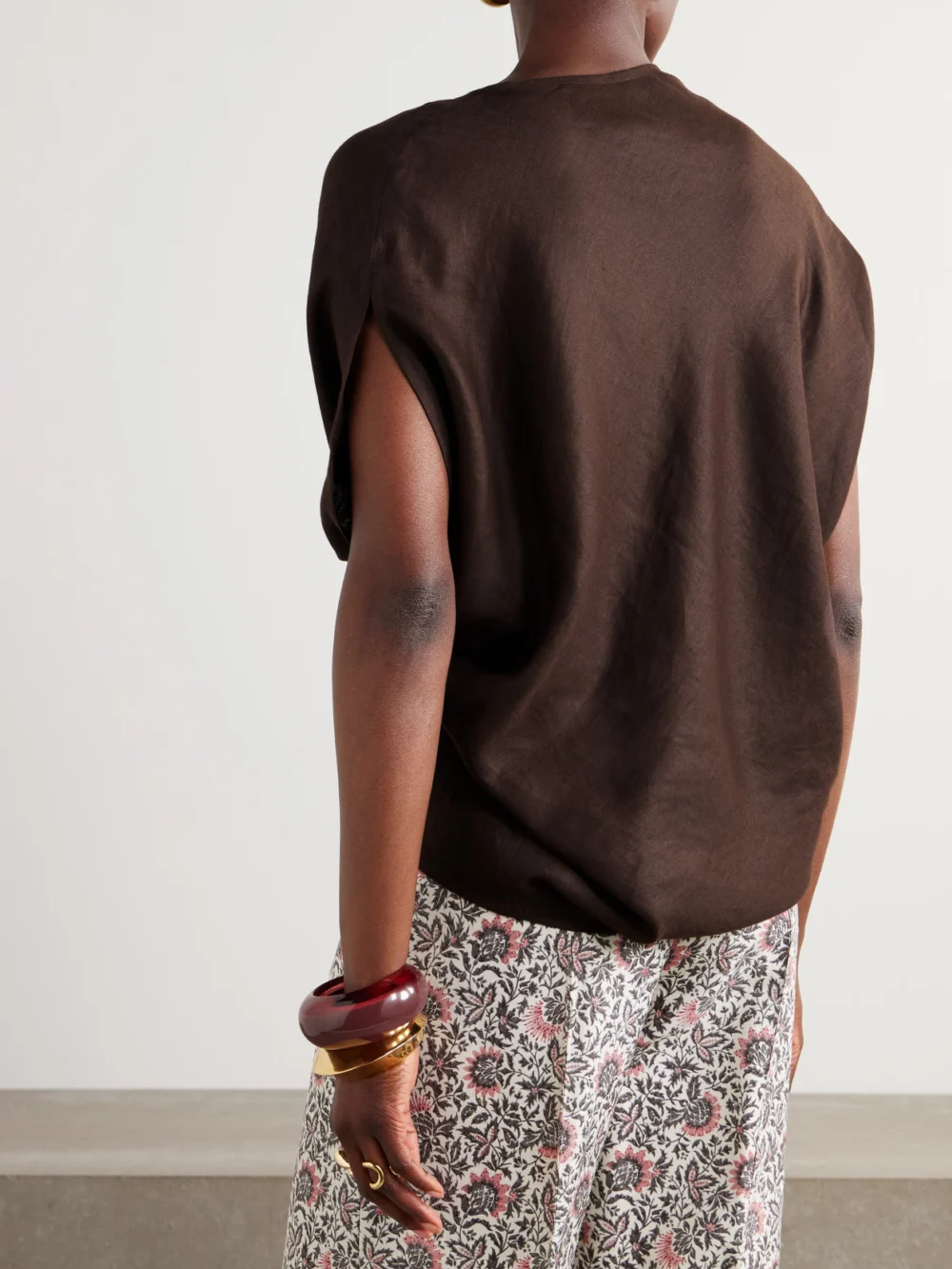 Back view of the Loro Piana Gaia Asymmetric Linen Blouse