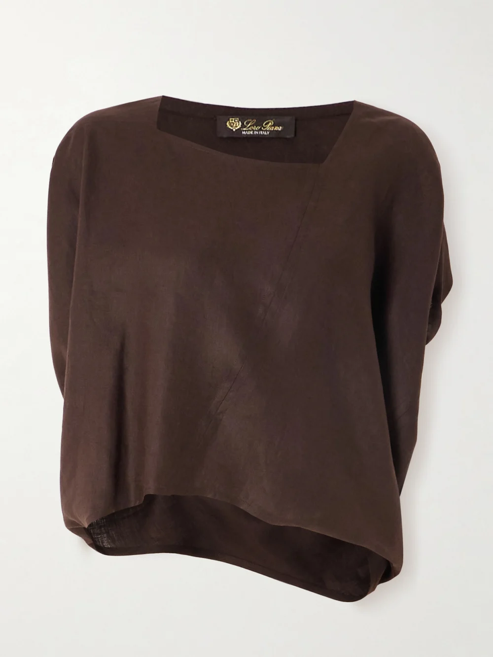 Loro Piana Gaia Asymmetric Linen Blouse in brown
