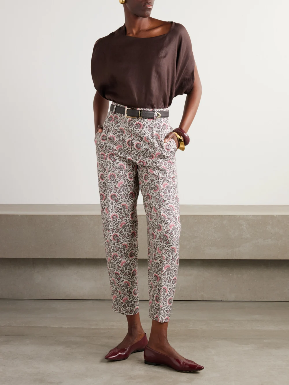 Loro Piana Gaia Asymmetric Linen Blouse, worn by a model